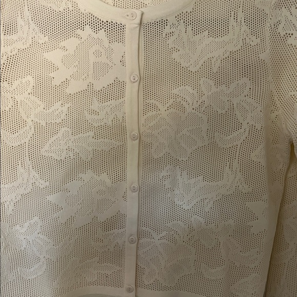 MILLY Ivory Color Knit Lace Textured Button-Up Cardigan Size Medium - Picture 5 of 5